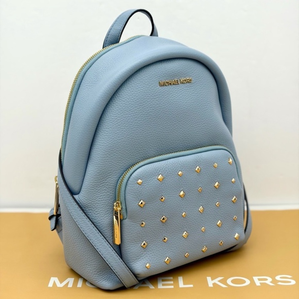 MICHAEL KORS Pale Blue Pebbled Leather Studded Backpack